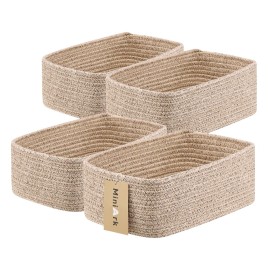 MiniArk Small Storage Baskets for Organizing | Closet Organizer Bins | Shelf Toy Basket | Woven Rope Baskets | Cube Decorative Box | Shallow Basket | 11.5x7.5x4.7 | 4 Packs Mixed Brown