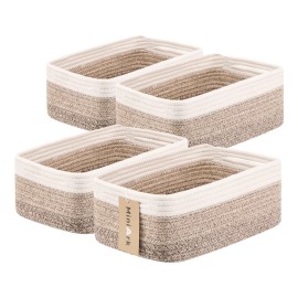MiniArk Small Storage Baskets for Organizing | Closet Organizer Bins | Shelf Toy Basket | Woven Rope Baskets | Cube Decorative Box | Shallow Basket | 13x8.5x5.1 | 4 Packs Gradient Brown