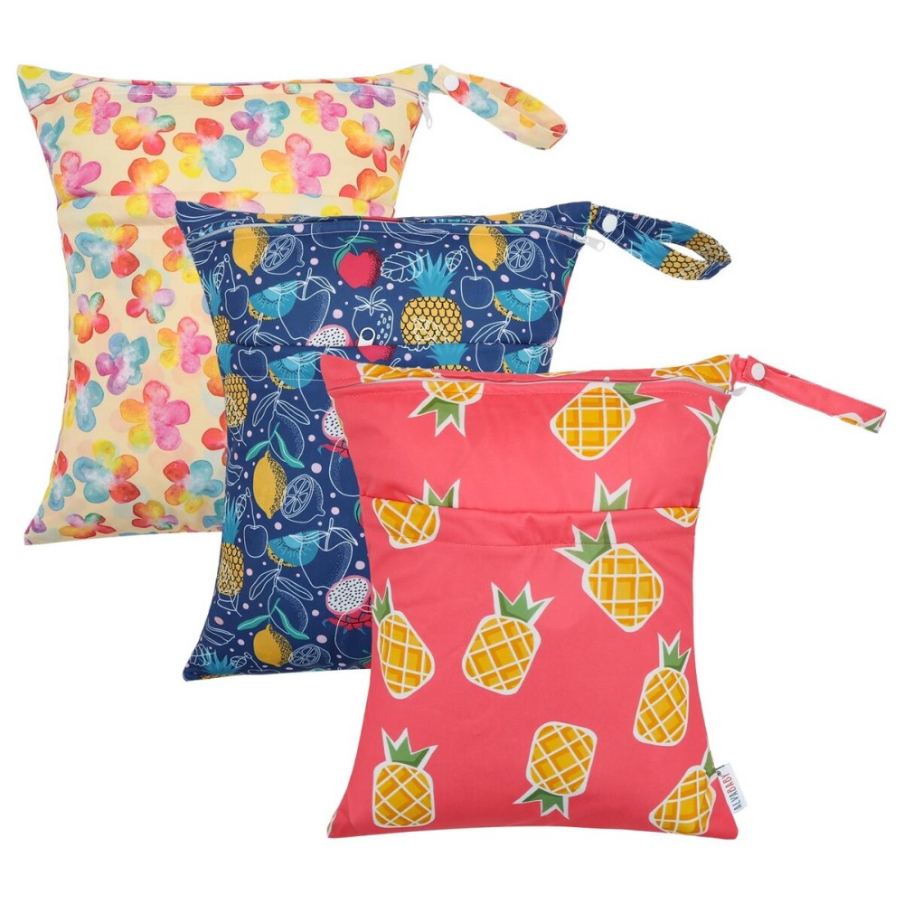 ALVA ALVABABY 3pcs Cloth Diaper Wet Dry Bags Waterproof Reusable with Two Zippered Pockets Travel Beach Pool Daycare Soiled Baby Items Yoga Gym Bag for Swimsuits or Wet Clothes 3L-ZM20A