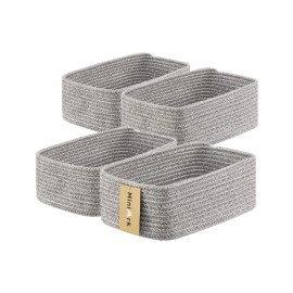 MiniArk Small Storage Baskets for Organizing | Closet Organizer Bins | Shelf Toy Basket | Woven Rope Baskets | Cube Decorative Box | Shallow Basket | 11.5x7.5x4.7 | 4 Packs Mixed Grey