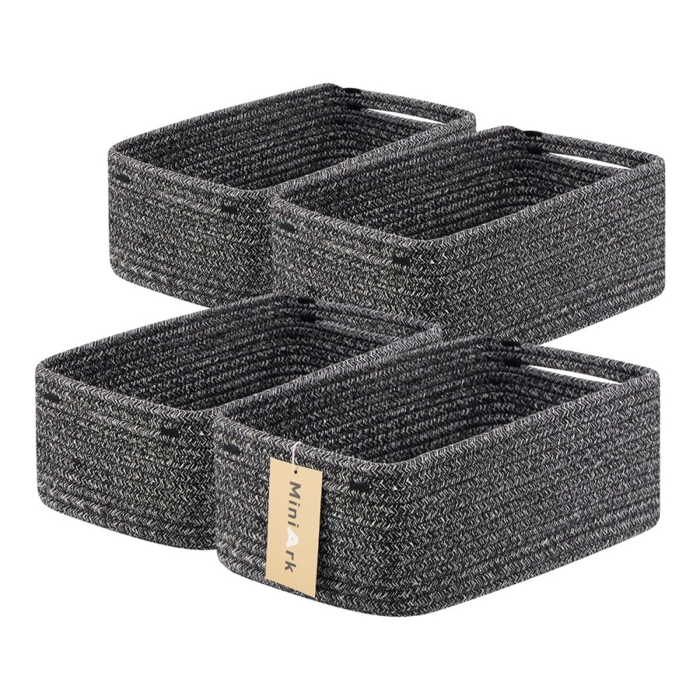 MiniArk Small Storage Baskets for Organizing | Closet Organizer Bins | Shelf Toy Basket | Woven Rope Baskets | Cube Decorative Box | Shallow Basket | 13x8.5x5.1 | 4 Packs Dark Gray