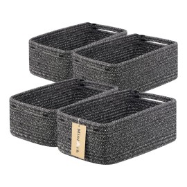 MiniArk Small Storage Baskets for Organizing | Closet Organizer Bins | Shelf Toy Basket | Woven Rope Baskets | Cube Decorative Box | Shallow Basket | 13x8.5x5.1 | 4 Packs Dark Gray