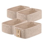 MiniArk Small Storage Baskets for Organizing | Closet Organizer Bins | Shelf Toy Basket | Woven Rope Baskets | Cube Decorative Box | Shallow Basket | 13x8.5x5.1 | 4 Packs Mixed Brown