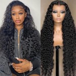 KVFCT 13x6 HD Deep Wave Lace front Wigs Human Hair Pre Plucked 26 Inch Deep Curly Human Hair Wig Glueless Deep Wave Frontal Wigs for Women Curly Lace Front Wig with Baby Hair