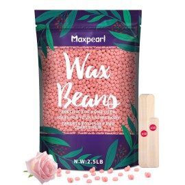 Maxpearl 2.5LB Hard Wax Beads for Hair Removal, Natural Rose Formula - Brazilian Waxing, Sensitive Skin, Face, Underarms, Legs, Back, Chest and More, with 20 Wax Sticks, Pink