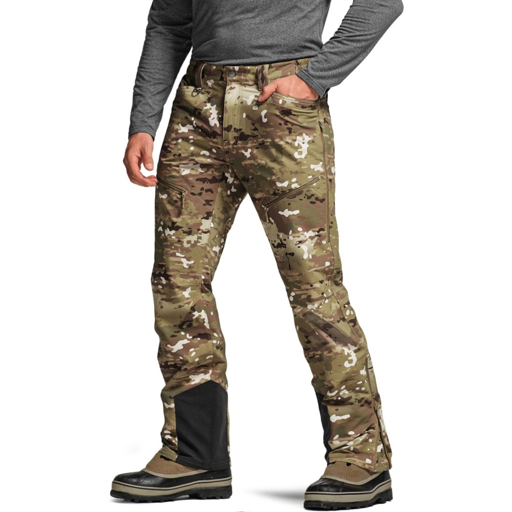 CQR Mens Softshell Fleece Lined Winter Hiking Pants, Water Resistant Insulated Thermal, Outdoor Tactical Warm Snow Ski Pants, Teton Alpha Utility Camo, 30W x 30L