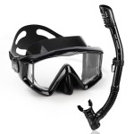 Snorkel Set Pano 3 Adult Snorkeling Gear, Professional Anti-Fog Snorkel Mask Dry Top Snorkel, Tempered Glass Scuba Diving Mask for Freediving, Snorkeling and Swimming (Mystic Black Set)