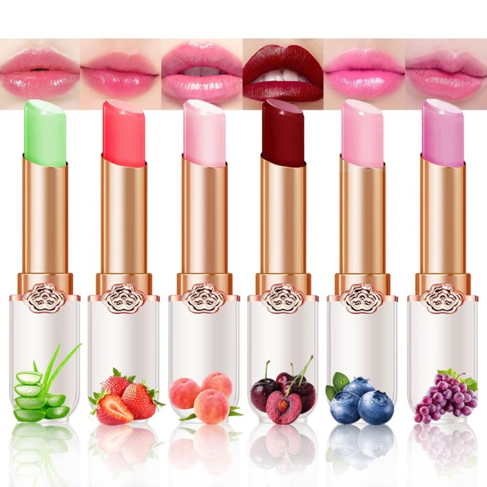 BINGBRUSH 6 Pcs Fruit Color Changing Lipstick Queen,PH Mood Long Lasting Labiales Lip Gloss Lip Balm Tinted Magic Lip Stain Makeup Lipstick Set for Women