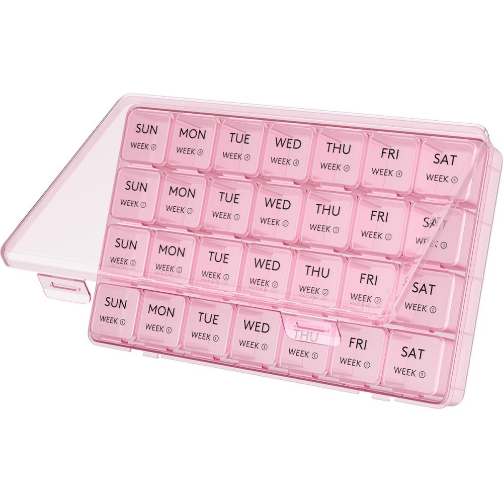 Lifewit Monthly Pill Organizer, 28 Day Pill Box, 4 Weeks One Month Pill Cases, Large Compartments Medicine Organizer for Vitamins, Fish Oils, Supplements, Pink