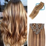 LORIEN Clip in Hair Extensions Real Human Hair, 16 Inch 90g, 4/27 Chocolate Brown to Caramel Blonde, Clip in 100% Brazilian Remy Human Hair Extensions 8pcs Per Set with 18 Clips Double Weft