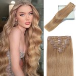 LORIEN Clip in Hair Extensions Real Human Hair, 18 Inch 100g, 27 Honey Blonde, Clip in 100% Brazilian Remy Human Hair Extensions 8pcs Per Set with 18 Clips Double Weft