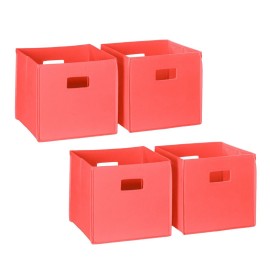 RiverRidge Folding Storage Bins with Handles Coral Cube Storage Organizer for Closet, Bedroom & Playroom - Closet Organizers and Storage Set of 4