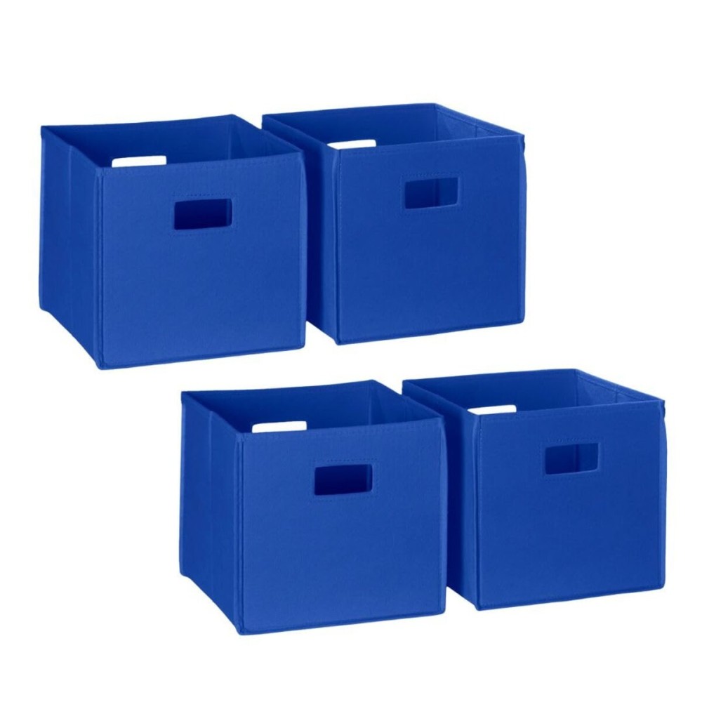 RiverRidge Folding Storage Bins with Handles Blue Cube Storage Organizer for Closet, Bedroom & Playroom - Closet Organizers and Storage Set of 4