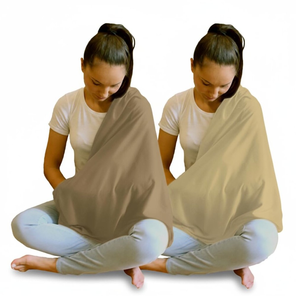 2 Pack Nursing Covers for Breastfeeding, Soft Infinity Scarf Shawl Cover Up - Lightweight, Breathable Privacy Nursing Wrap (Natural Beige, Light Brown)