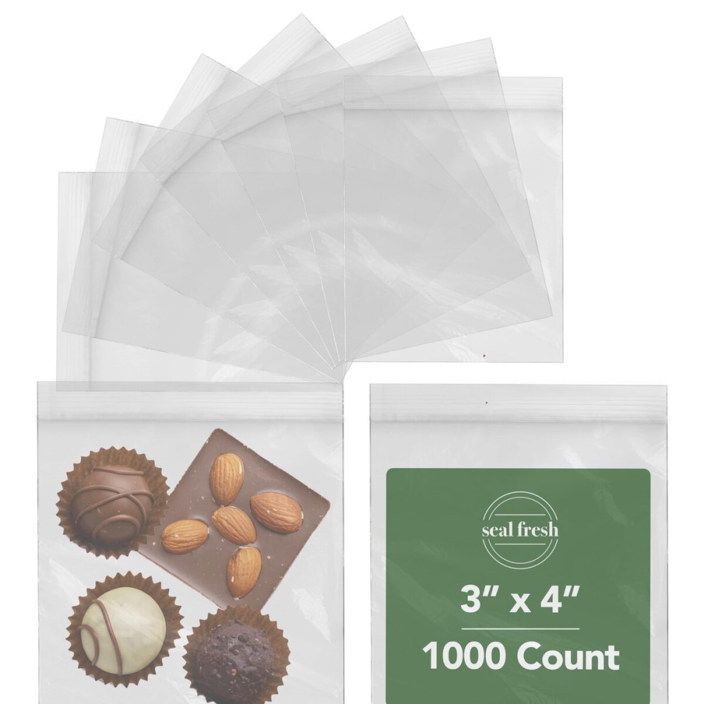 Seal Fresh 3 x 4 Inch Resealable Plastic Bags 1000 Pack - Clear Reclosable Zipper Seal Bags for Jewelry, Beads, Small Parts, Crafts, Hardware