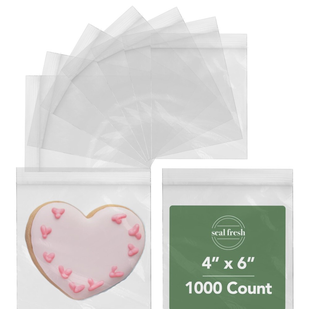 Seal Fresh 4 x 6 Inch Resealable Plastic Bags 1000 Pack - Clear Reclosable Zipper Seal Bags for Treats, Crafts, Jewelry, Small Parts, Party Favors