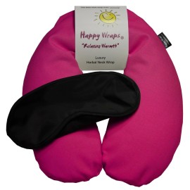 Happy Wraps Microwavable Herbal Neck Wrap - Hot Cold Aromatherapy Neck Warming Pillow - Heating Pad for Migraines, Stress, Gifts for Women, Birthdays, Christmas and Free Sleep Mask - Pink Cotton