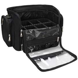 TANTO Makeup Brush Bag, Extra Large Makeup Case Professional Makeup Artist Bag Stand-up Cosmetic Bag Travel Makeup Brush Case with Shoulder Strap and Adjustable Divider