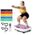 SoftGym Vibration Plate Exercise Machine for Lymphatic Drainage,Power Vibrate Stand Shake Board 450 Lbs Capacity Whole Body Workout Waver with Resistance Bands Weight Loss Gifts for Women Men-Pink