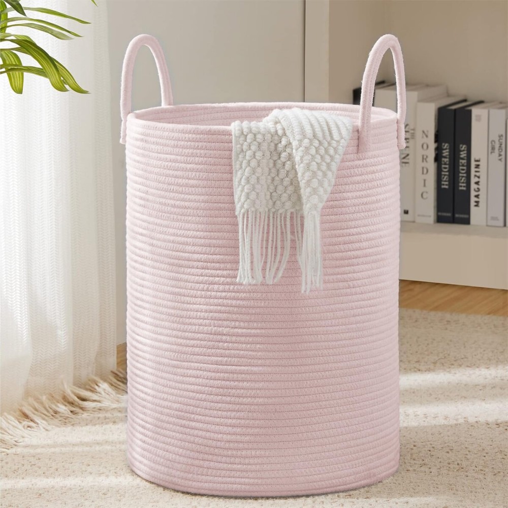 YOUDENOVA Laundry Hamper Basket, Woven 58L Tall Laundry Basket for Blanket Organizer- Nursery Hamper for Bedroom And Bathroom Storage