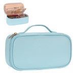 OCHEAL Small Makeup Bag,Portable Cute Travel Makeup Bag Pouch for Women Girls Makeup Brush Organizer Cosmetics Bags with Compartment-Blue