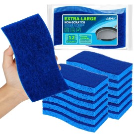 AIDEA XL Scrub Sponges Non-Scratch 12Count, Extra Large Sponges Kitchen, Sponge for Dishes, Cleans Fast Without Scratching Safe for Non-Stick Cookware, Cleaning Power for Kitchen, House
