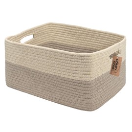 COMFY-HOMI Cotton Rope Woven Basket with Handles for Shelves,Toys,Book, Cloth Storage Baskets for Organizing-17 x 13 x 7.5 Toy Decorative Organizer for Living Room, Bathroom Beige brown