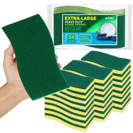 AIDEA XL Scrub Sponges 24Count, Sponges for Dishes, Extra Large Sponge for Cleaning Kitchen and Household, Heavy Duty Sponge Safe for Non-Coated Cookware, Cleaning Power for Bathroom, House