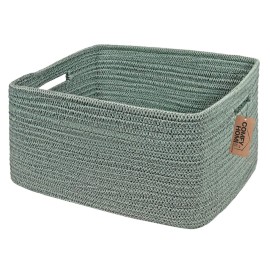 COMFY-HOMI Cotton Rope Woven Basket with Handles for Shelves,Toys,Book, Cloth Storage Baskets for Organizing-17 x 13 x 7.5 Toy Decorative Organizer for Living Room, Bathroom Green