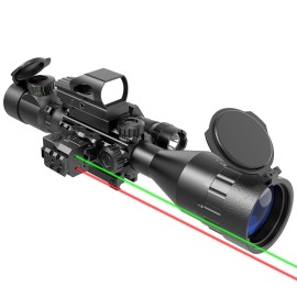 UUQ 4-12&16X50 AO Rifle Scope Red/Green Illuminated Range Finder Reticle W/Green Laser - Holographic Reflex Red Dot Sight - 5 Brightness Modes Flashlight (4-16X50AO W/R&G Laser)