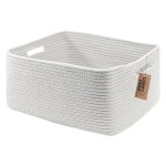 COMFY-HOMI Cotton Rope Woven Basket with Handles for Shelves,Toys,Book, Cloth Storage Baskets for Organizing-17 x 13 x 7.5 Toy Decorative Organizer for Living Room, Bathroom All White