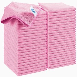 HOMEXCEL Pink Microfiber Cleaning Cloth, 50 Pack Cleaning Towels for Kitchen, Lint Free, Scratch-Free, Highly Absorbent, and Reusable Cleaning Rags for House, Window and Glass, Cars, 11.5 X11.5 inch