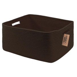 COMFY-HOMI Cotton Rope Woven Basket with Handles for Shelves,Toys,Book, Cloth Storage Baskets for Organizing-17 x 13 x 7.5 Toy Decorative Organizer for Living Room, Bathroom dark brown