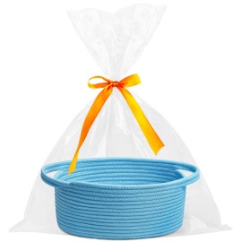 Pro Goleem Small Woven Basket with Gift Bags and Ribbons Durable Baskets for Gifts Empty Small Rope Basket for Storage 12X 8 X 5 Baby Toy Basket with Handles, Blue