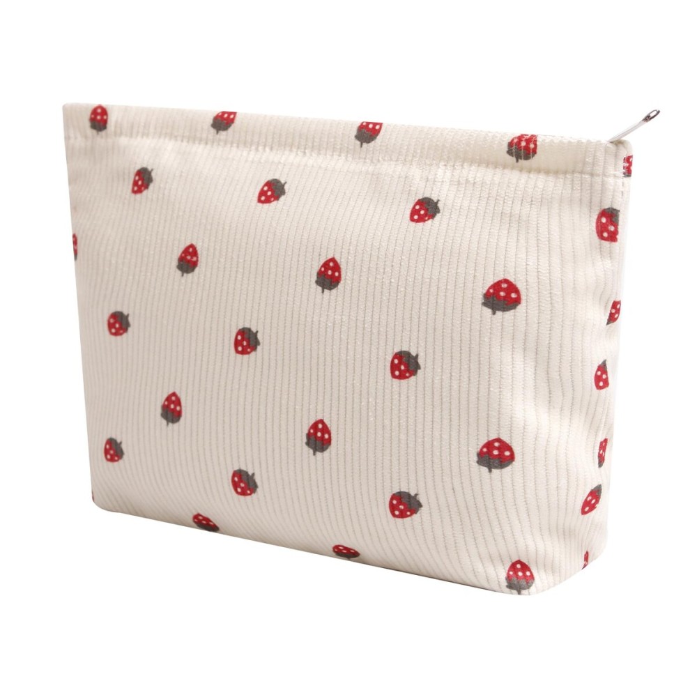 Cosmetic Bags for Women - Corduroy Cosmetic Bag Aesthetic Women Handbags Purses Smile Dots Makeup Organizer Storage Makeup Bag Girls Case Bags (Flowers-Beige strawberry)