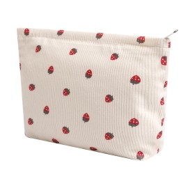 Cosmetic Bags for Women - Corduroy Cosmetic Bag Aesthetic Women Handbags Purses Smile Dots Makeup Organizer Storage Makeup Bag Girls Case Bags (Flowers-Beige strawberry)