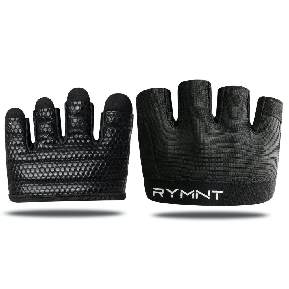 RYMNT Minimal Workout Gloves,Short Micro Weight Lifting Gloves Grip Pads with Full Palm Protection & Extra Grip for Men Women Weightlifting,Gym,Cross Training,Powerlifting,WODs.Black-XLarge