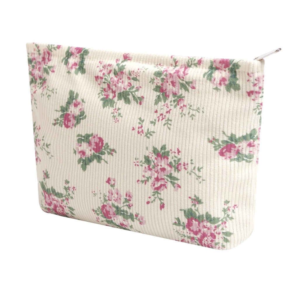 Cosmetic Bags for Women - Corduroy Cosmetic Bag Aesthetic Women Handbags Purses Smile Dots Makeup Organizer Storage Makeup Bag Girls Case Bags (Flowers-Pink)