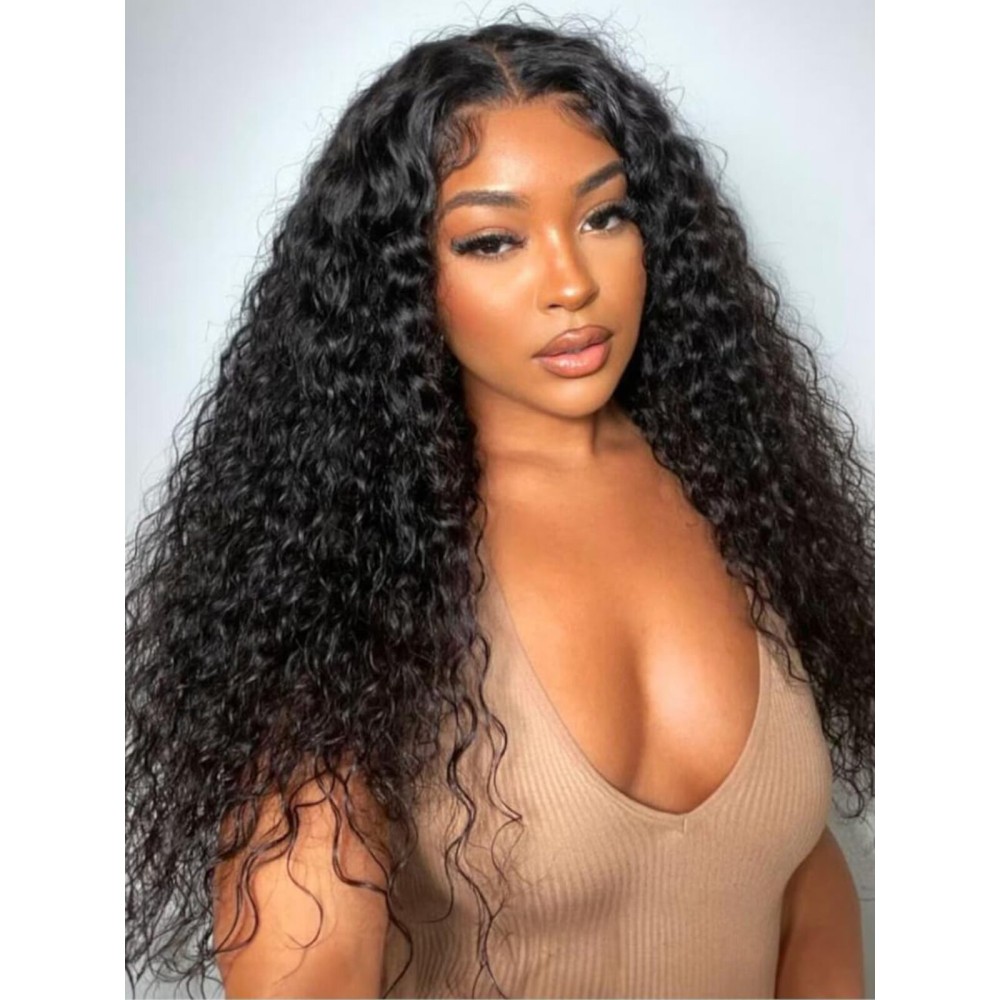 UNICE Water Wave 7x5 Bye Bye Knots Lace Front Wigs Human Hair with Drawstring Pre Everything Glueless Wig Pre Plucked Pre Cut Bleached Knots Put on and Go Wig Natural Hairline 150% Density 16 inch
