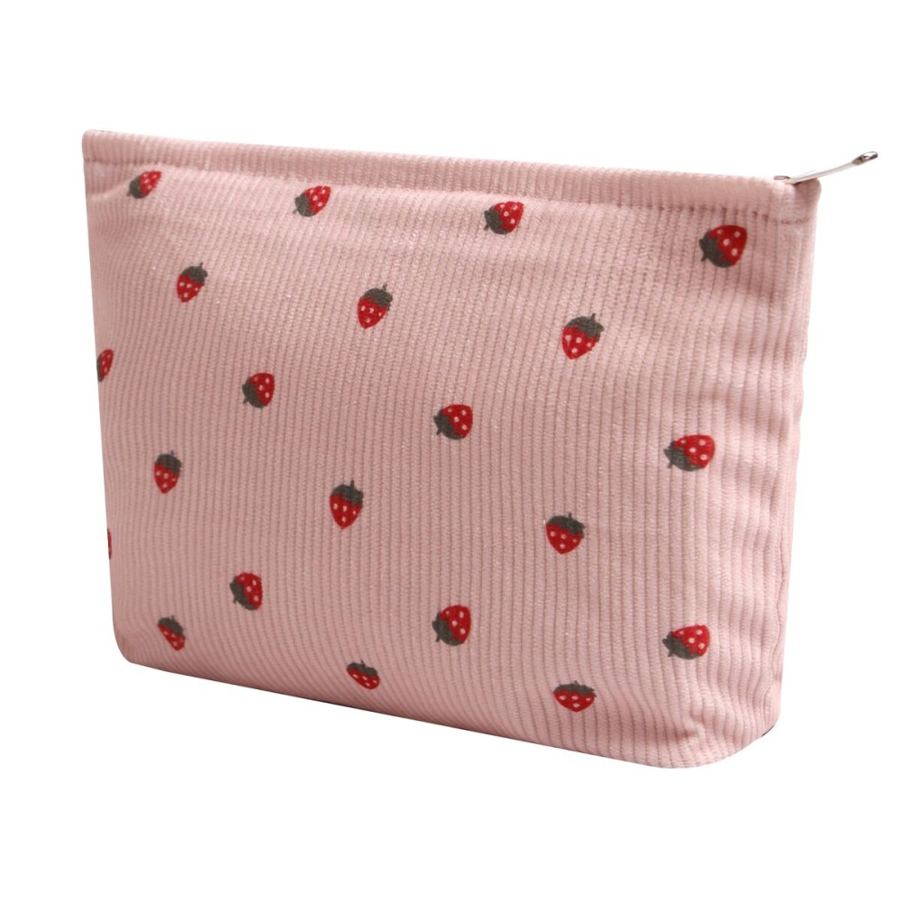 Cosmetic Bags for Women - Corduroy Cosmetic Bag Aesthetic Women Handbags Purses Smile Dots Makeup Organizer Storage Makeup Bag Girls Case Bags (Flowers-Pink strawberry)