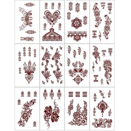 Henna Tattoo 12 Sheets Red Brown Henna Temporary Tattoos for Women and Teen Girl, Waterproof Realistic Mehndi Fake Tattoos for Wedding Beach Rave Festival Party Makeup Body Paint Parties Friends etc