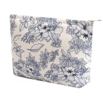 Cosmetic Bags for Women - Corduroy Cosmetic Bag Aesthetic Women Handbags Purses Smile Dots Makeup Organizer Storage Makeup Bag Girls Case Bags (Flowers-Navy blue)