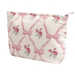 Cosmetic Bags for Women - Corduroy Cosmetic Bag Aesthetic Women Handbags Purses Smile Dots Makeup Organizer Storage Makeup Bag Girls Case Bags (Flowers-Bow)