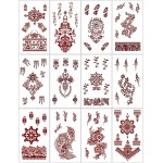 Henna Tattoo 12 Sheets Red Brown Henna Mehndi Temporary Tattoos for Women and Teen Girl, Waterproof Realistic Fake Tattoos for Wedding Beach Rave Festival Party Makeup Body Paint Parties Friends etc