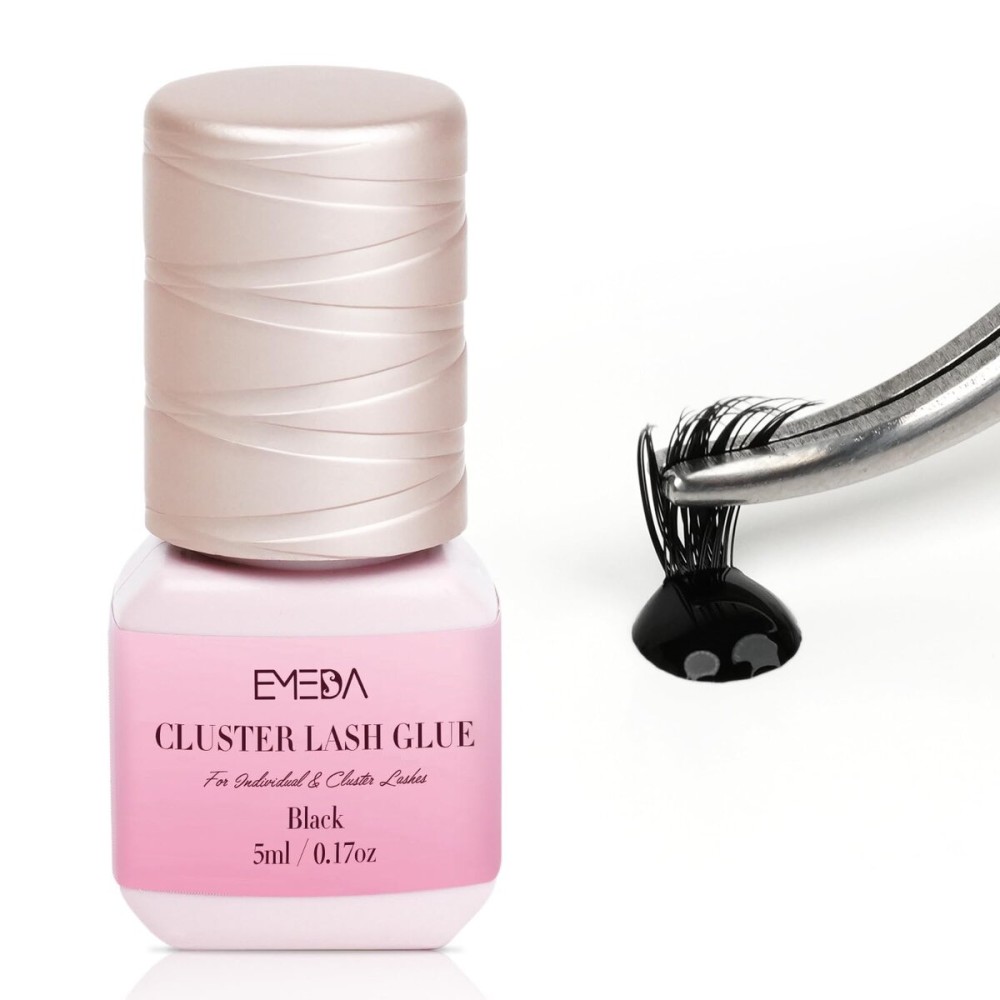 Sensitive Open Eyes Lash Cluster Glue 3s Strong Hold Long Lasting for 2 Weeks, Waterproof Eyelash Adhesive for Sensitive Eyes & DIY Individual & Clusters & Semi-Permanent Lash Extensions (5ml Black)
