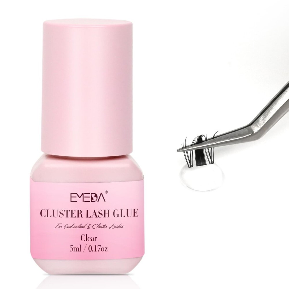 Sensitive Open Eyes Lash Cluster Glue 3s Strong Hold Long Lasting for 2 Weeks, Waterproof Eyelash Adhesive for Sensitive Eyes & DIY Individual & Clusters & Semi-Permanent Lash Extensions (5ml Clear)