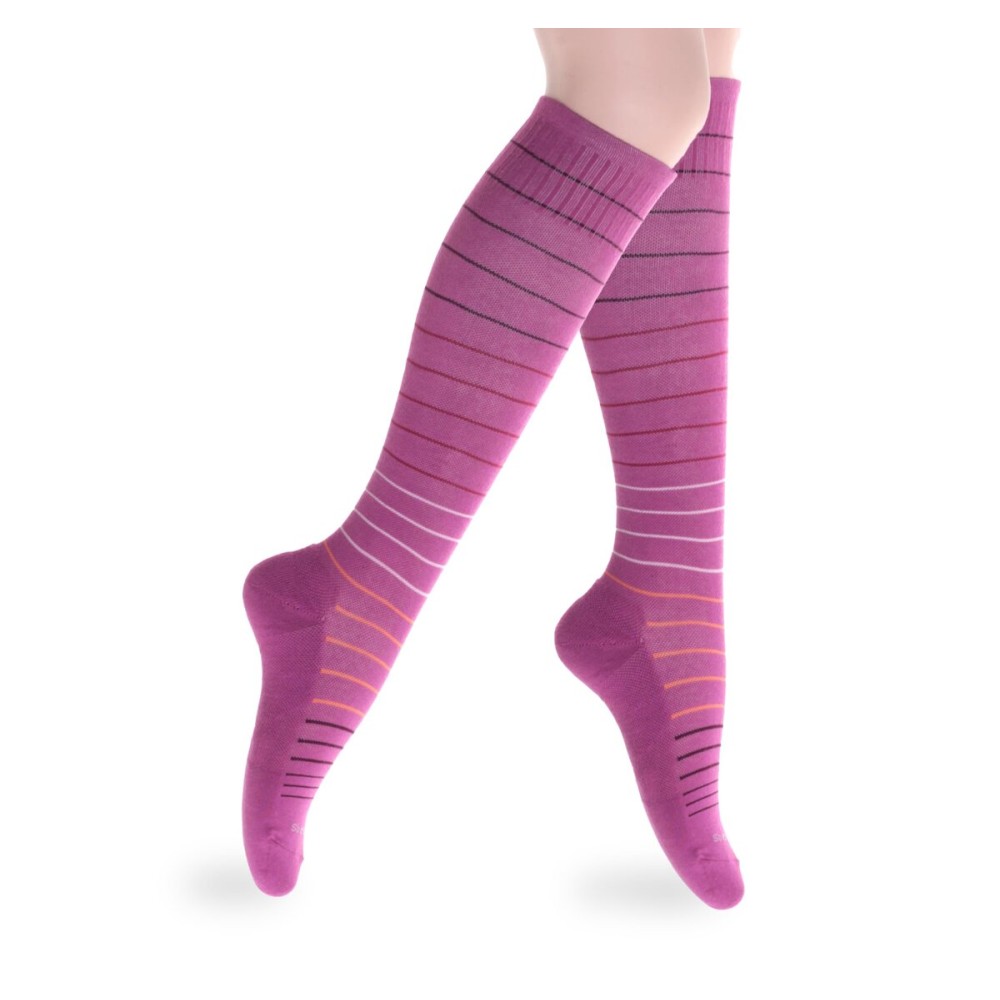 SocksLane Cotton Compression Socks for Women & Men. 15-20 mmHg Support Knee-High Berry Stripes M/L