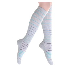 SocksLane Cotton Compression Socks for Women & Men. 15-20 mmHg Support Knee-High Misty Gray Stripes S/M