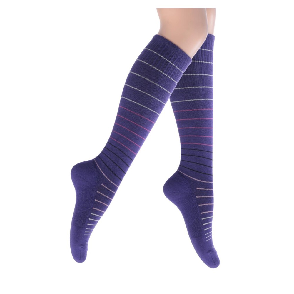 SocksLane Cotton Compression Socks for Women & Men. 15-20 mmHg Support Knee-High Amethyst Stripes S/M
