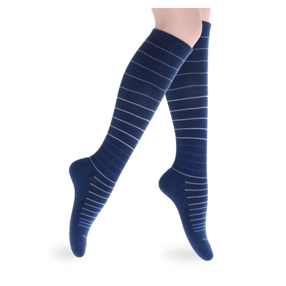 SocksLane Cotton Compression Socks for Women & Men. 15-20 mmHg Support Knee-High Indigo Stripes S/M